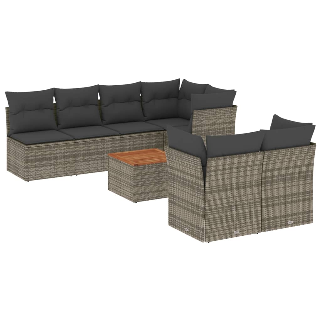 8-tlg. Garten-Sofagarnitur mit Kissen Grau Poly Rattan - Pazzar.ch