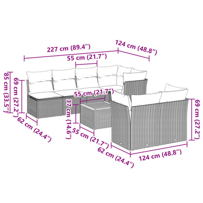 8-tlg. Garten-Sofagarnitur mit Kissen Grau Poly Rattan - Pazzar.ch