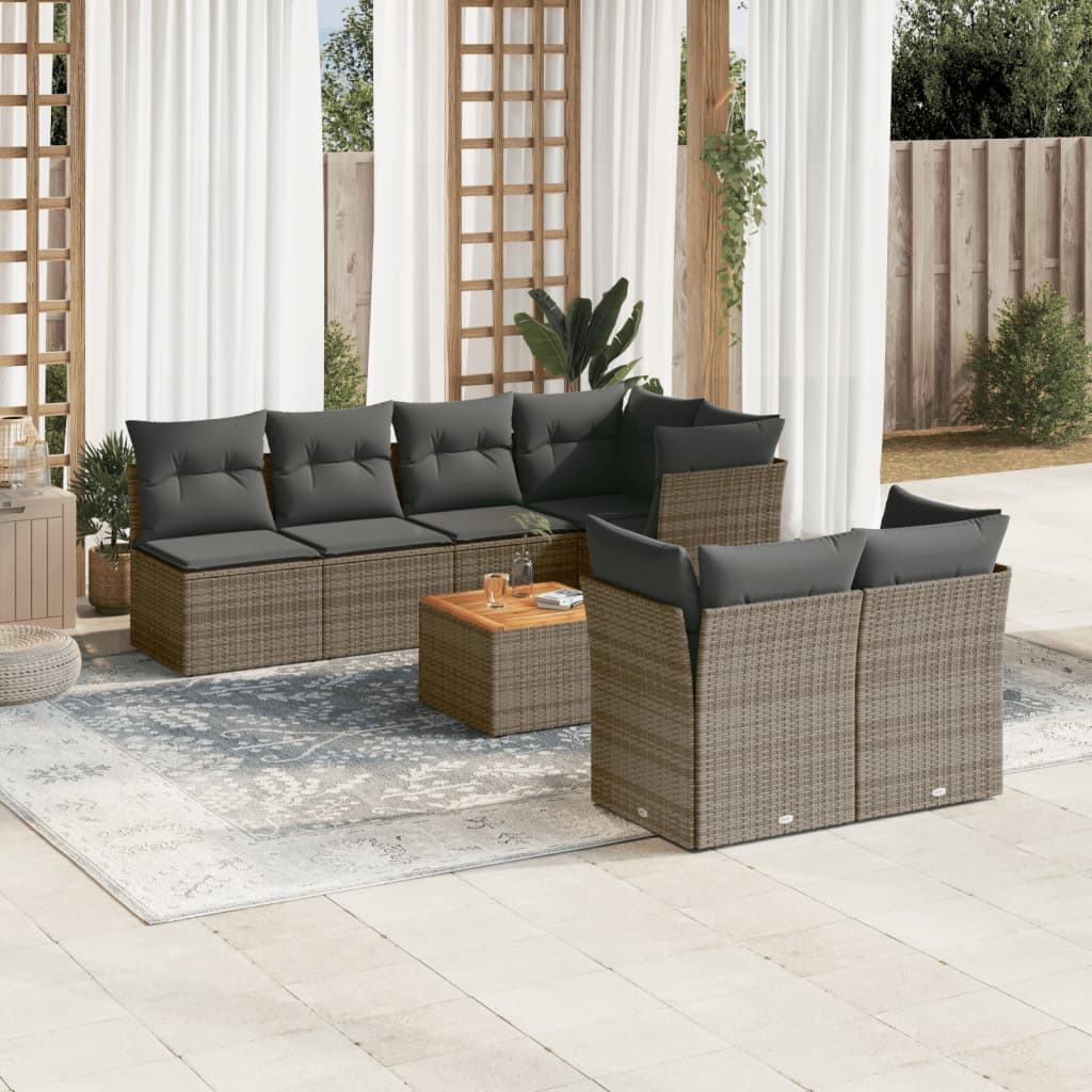 8-tlg. Garten-Sofagarnitur mit Kissen Grau Poly Rattan - Pazzar.ch