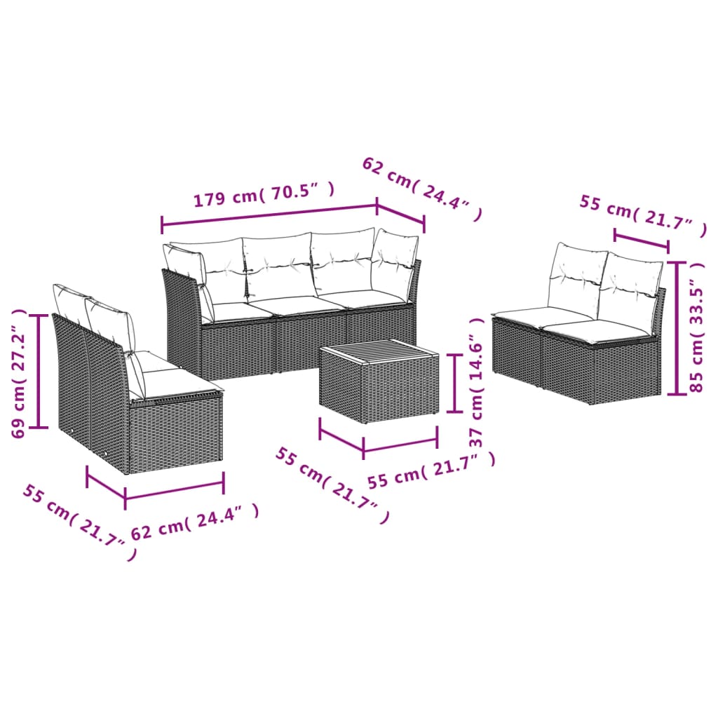 8-tlg. Garten-Sofagarnitur mit Kissen Grau Poly Rattan - Pazzar.ch