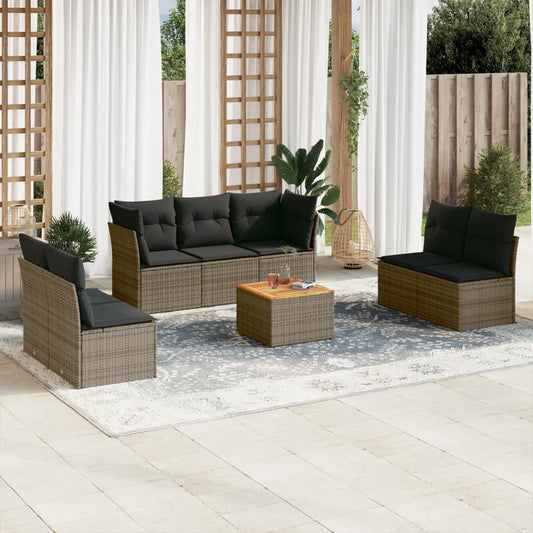 8-tlg. Garten-Sofagarnitur mit Kissen Grau Poly Rattan - Pazzar.ch