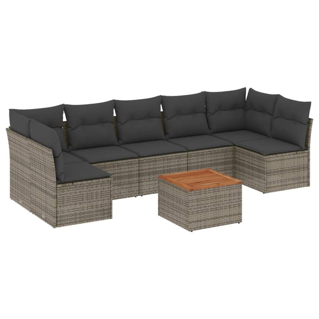 8-tlg. Garten-Sofagarnitur mit Kissen Grau Poly Rattan - Pazzar.ch