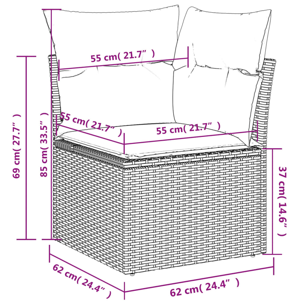 8-tlg. Garten-Sofagarnitur mit Kissen Grau Poly Rattan - Pazzar.ch