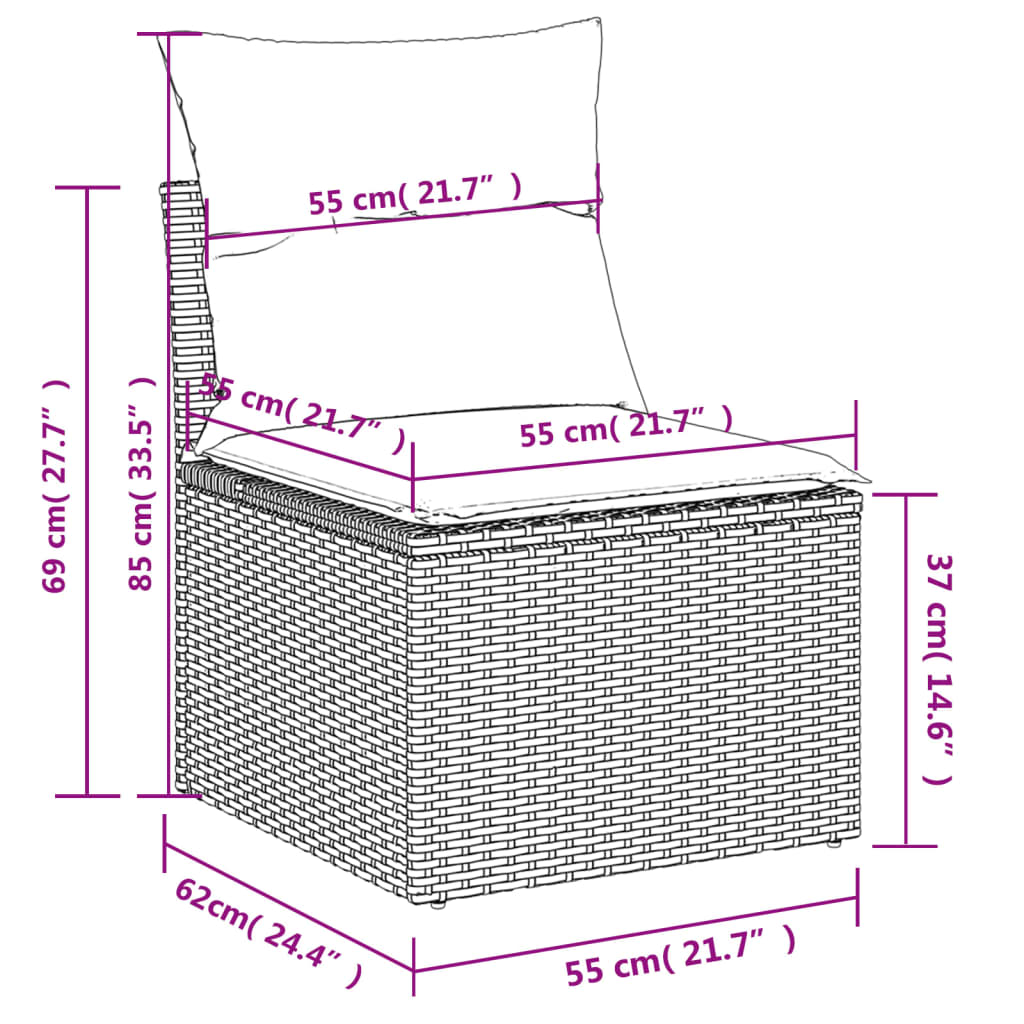 8-tlg. Garten-Sofagarnitur mit Kissen Grau Poly Rattan - Pazzar.ch
