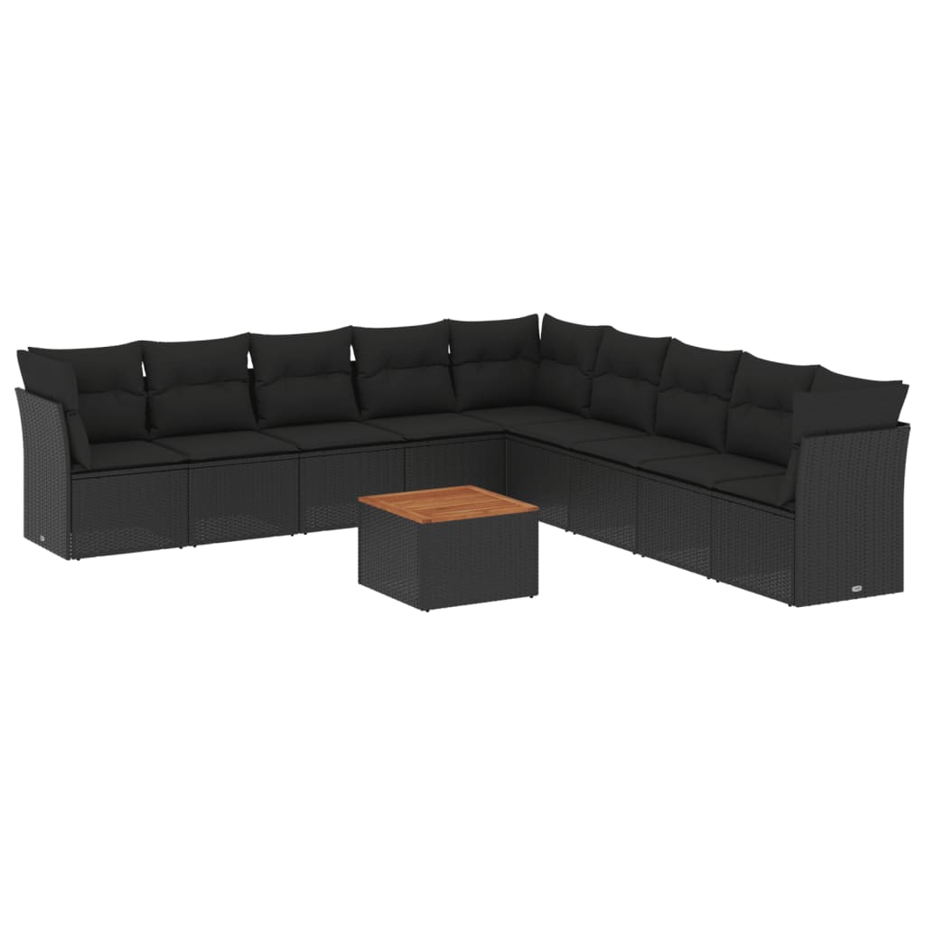 10-tlg. Garten-Sofagarnitur mit Kissen Schwarz Poly Rattan - Pazzar.ch