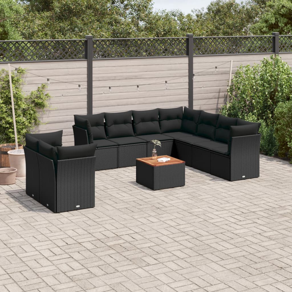 10-tlg. Garten-Sofagarnitur mit Kissen Schwarz Poly Rattan - Pazzar.ch