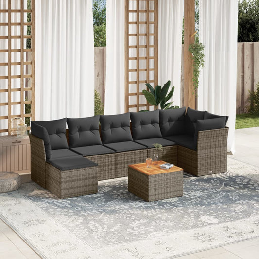 8-tlg. Garten-Sofagarnitur mit Kissen Grau Poly Rattan - Pazzar.ch