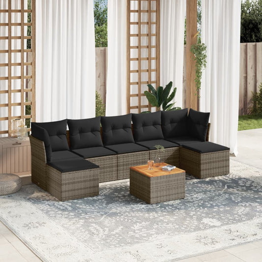 8-tlg. Garten-Sofagarnitur mit Kissen Grau Poly Rattan - Pazzar.ch