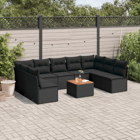 10-tlg. Garten-Sofagarnitur mit Kissen Schwarz Poly Rattan - Pazzar.ch