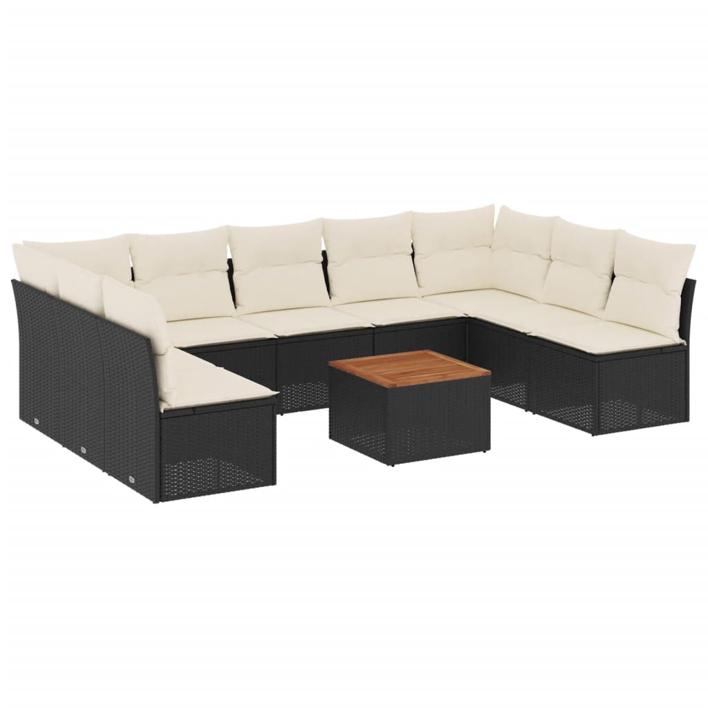 10-tlg. Garten-Sofagarnitur mit Kissen Schwarz Poly Rattan