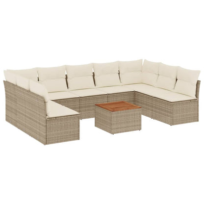 10-tlg. Garten-Sofagarnitur mit Kissen Beige Poly Rattan - Pazzar.ch