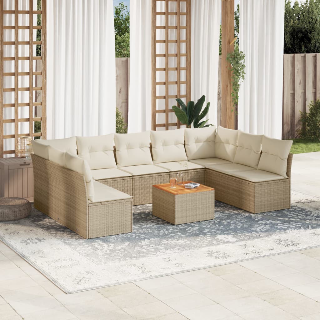 10-tlg. Garten-Sofagarnitur mit Kissen Beige Poly Rattan - Pazzar.ch