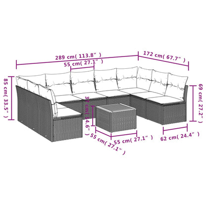 10-tlg. Garten-Sofagarnitur mit Kissen Beige Poly Rattan - Pazzar.ch