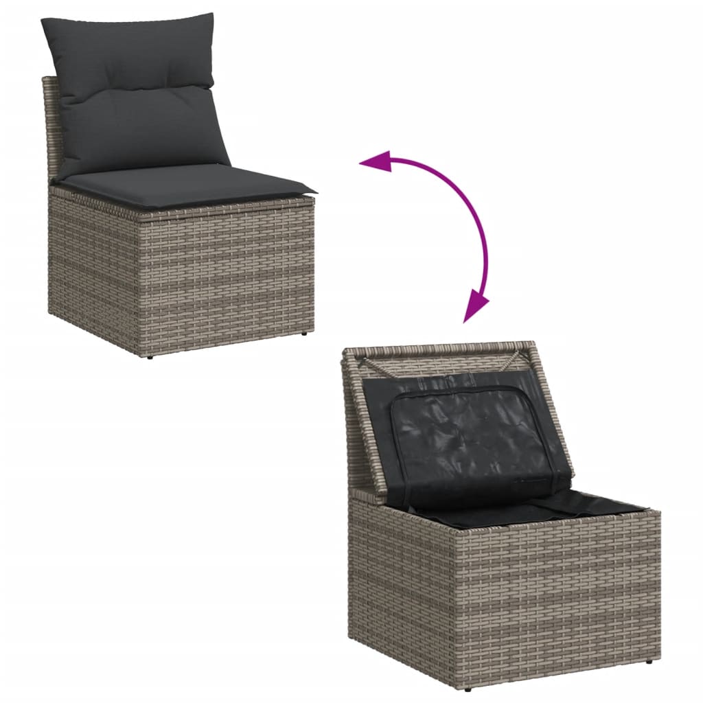 10-tlg. Garten-Sofagarnitur mit Kissen Grau Poly Rattan - Pazzar.ch