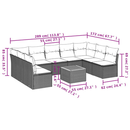 10-tlg. Garten-Sofagarnitur mit Kissen Grau Poly Rattan - Pazzar.ch