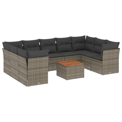 10-tlg. Garten-Sofagarnitur mit Kissen Grau Poly Rattan - Pazzar.ch