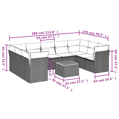 10-tlg. Garten-Sofagarnitur mit Kissen Grau Poly Rattan - Pazzar.ch