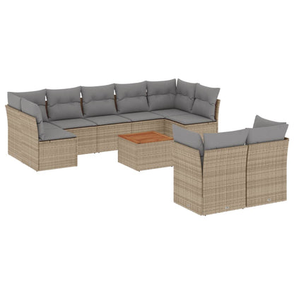 10-tlg. Garten-Sofagarnitur mit Kissen Beige Poly Rattan - Pazzar.ch