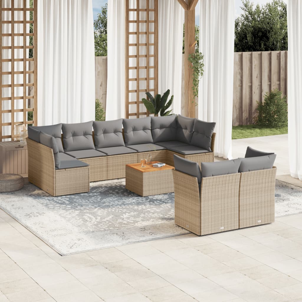 10-tlg. Garten-Sofagarnitur mit Kissen Beige Poly Rattan - Pazzar.ch