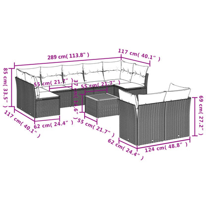 10-tlg. Garten-Sofagarnitur mit Kissen Grau Poly Rattan - Pazzar.ch