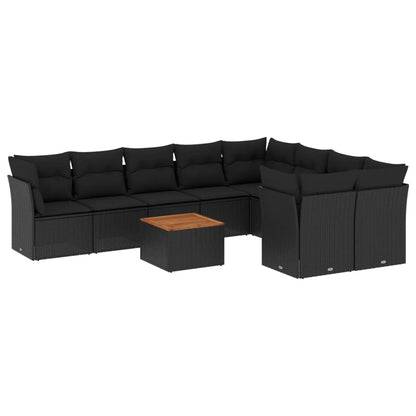 10-tlg. Garten-Sofagarnitur mit Kissen Schwarz Poly Rattan - Pazzar.ch