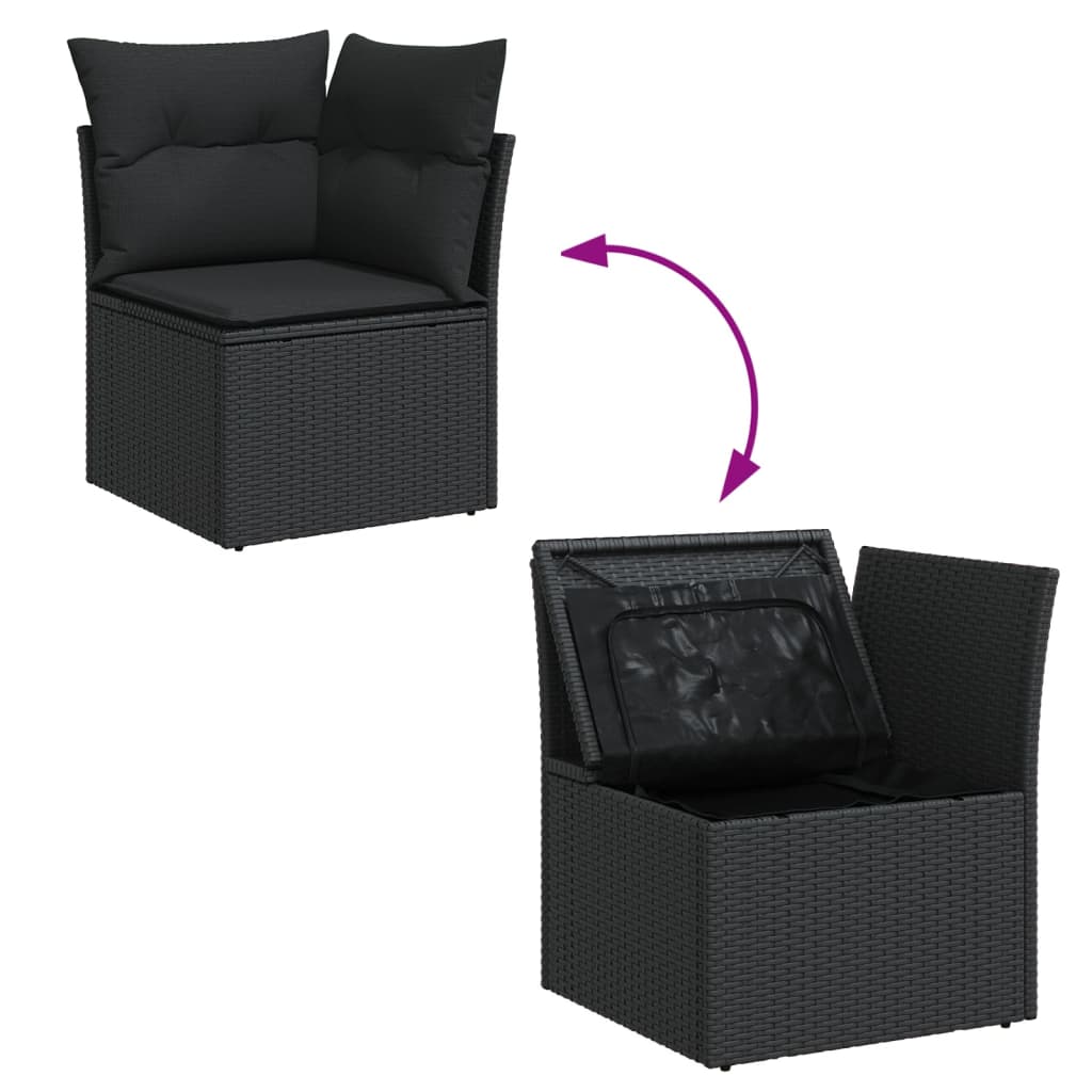 10-tlg. Garten-Sofagarnitur mit Kissen Schwarz Poly Rattan