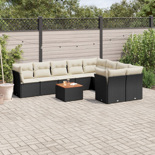 10-tlg. Garten-Sofagarnitur mit Kissen Schwarz Poly Rattan - Pazzar.ch