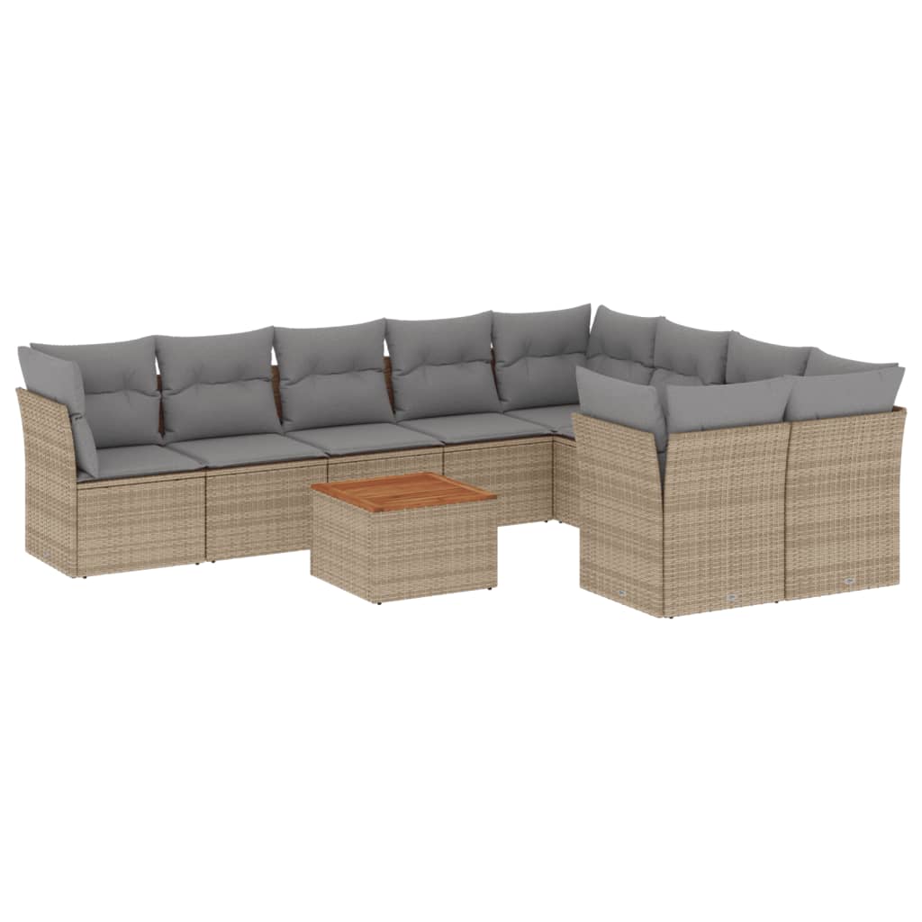 10-tlg. Garten-Sofagarnitur mit Kissen Beige Poly Rattan - Pazzar.ch