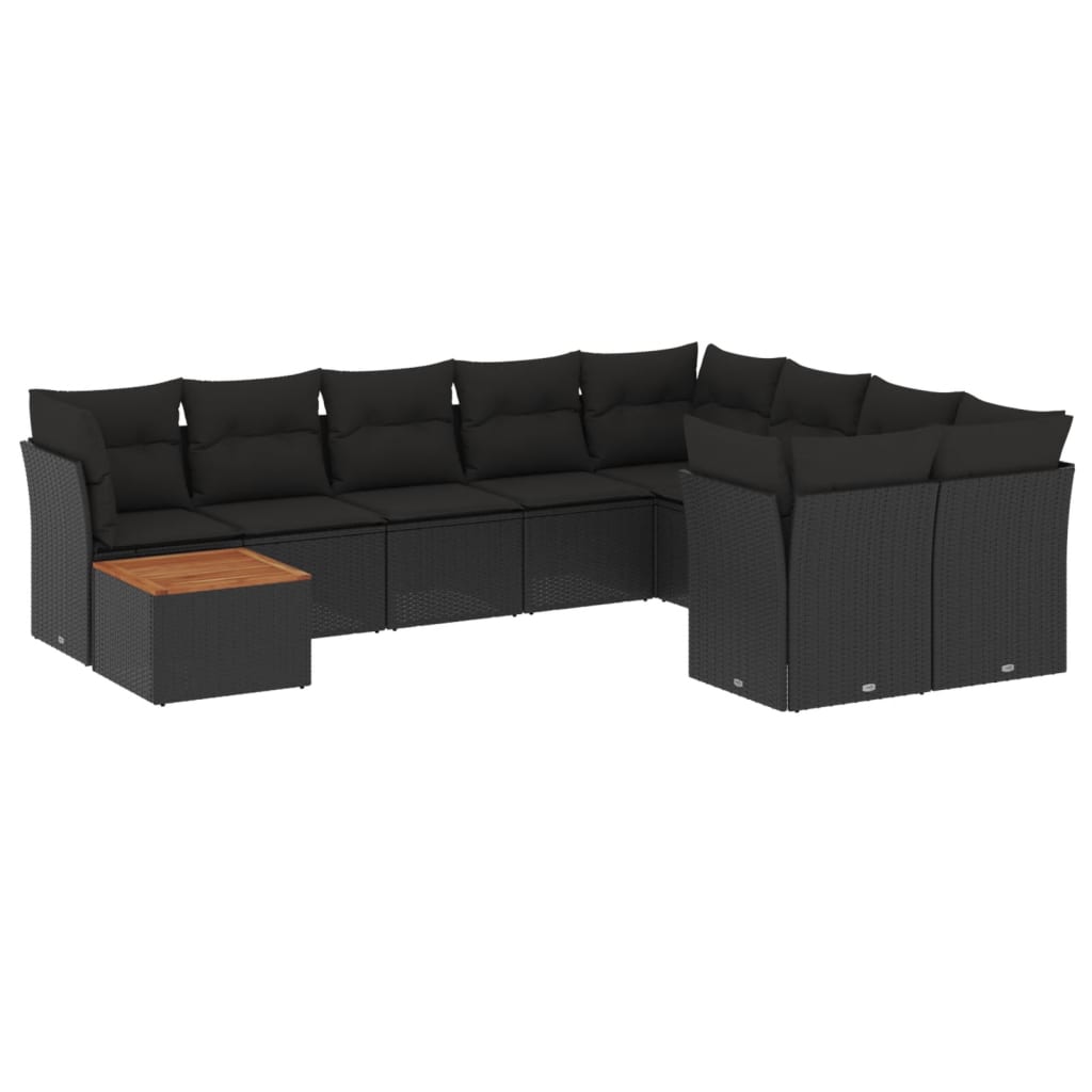 10-tlg. Garten-Sofagarnitur mit Kissen Schwarz Poly Rattan - Pazzar.ch