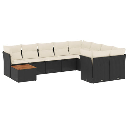 10-tlg. Garten-Sofagarnitur mit Kissen Schwarz Poly Rattan - Pazzar.ch