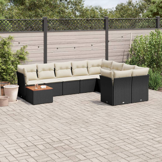 10-tlg. Garten-Sofagarnitur mit Kissen Schwarz Poly Rattan - Pazzar.ch