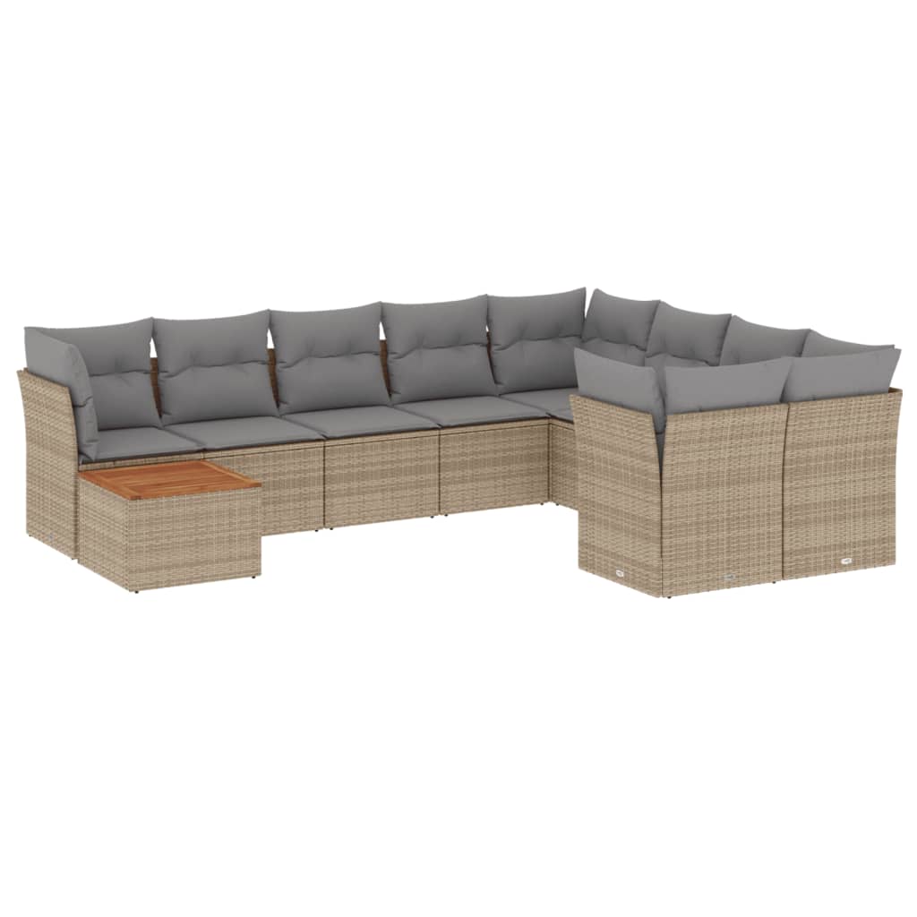 10-tlg. Garten-Sofagarnitur mit Kissen Beige Poly Rattan - Pazzar.ch