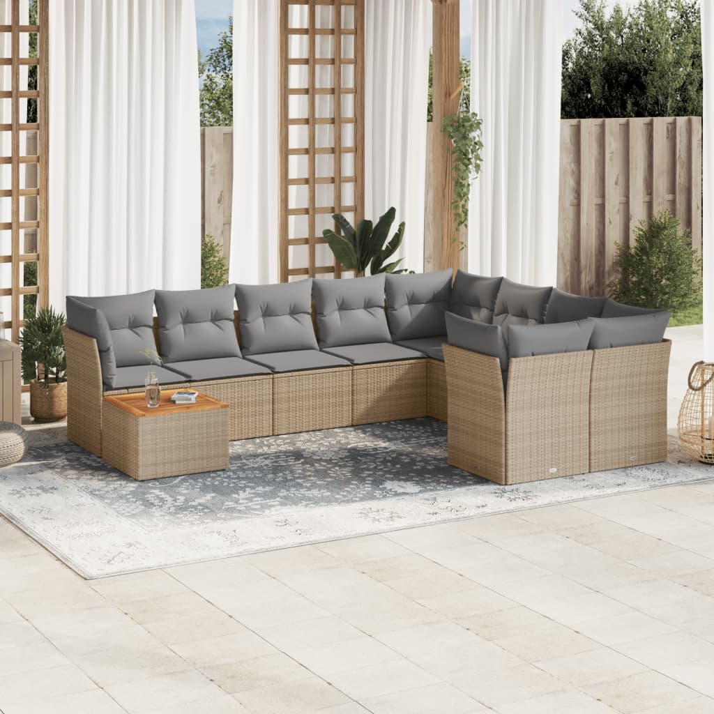 10-tlg. Garten-Sofagarnitur mit Kissen Beige Poly Rattan - Pazzar.ch