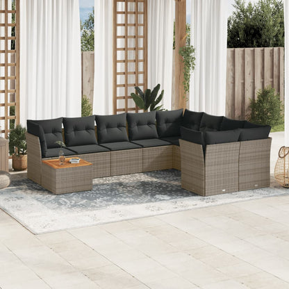 10-tlg. Garten-Sofagarnitur mit Kissen Grau Poly Rattan - Pazzar.ch