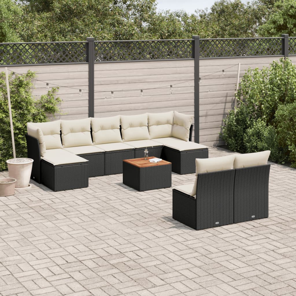 10-tlg. Garten-Sofagarnitur mit Kissen Schwarz Poly Rattan - Pazzar.ch