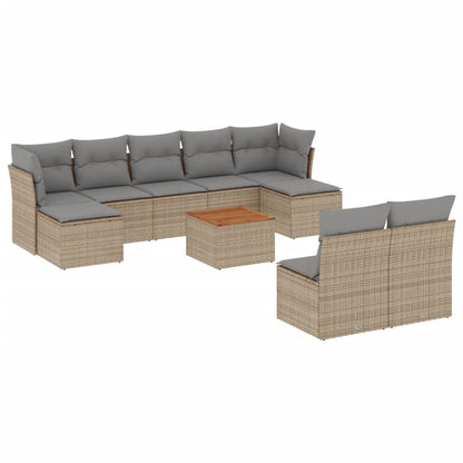 10-tlg. Garten-Sofagarnitur mit Kissen Beige Poly Rattan - Pazzar.ch