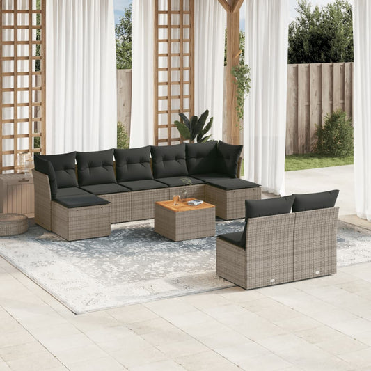 10-tlg. Garten-Sofagarnitur mit Kissen Grau Poly Rattan - Pazzar.ch