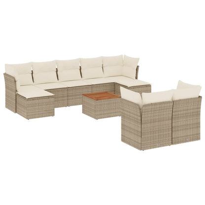 10-tlg. Garten-Sofagarnitur mit Kissen Beige Poly Rattan - Pazzar.ch