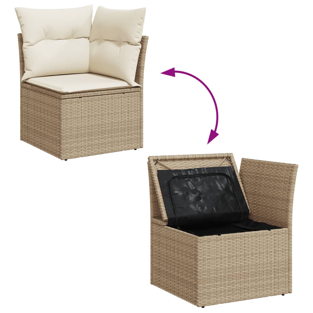 10-tlg. Garten-Sofagarnitur mit Kissen Beige Poly Rattan - Pazzar.ch