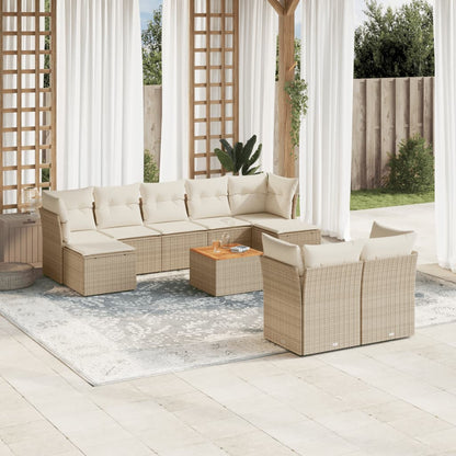 10-tlg. Garten-Sofagarnitur mit Kissen Beige Poly Rattan - Pazzar.ch