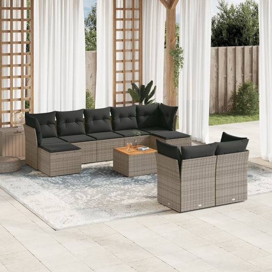 10-tlg. Garten-Sofagarnitur mit Kissen Grau Poly Rattan - Pazzar.ch