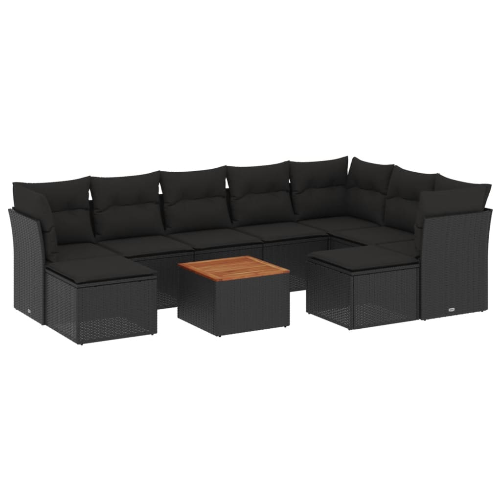 10-tlg. Garten-Sofagarnitur mit Kissen Schwarz Poly Rattan - Pazzar.ch