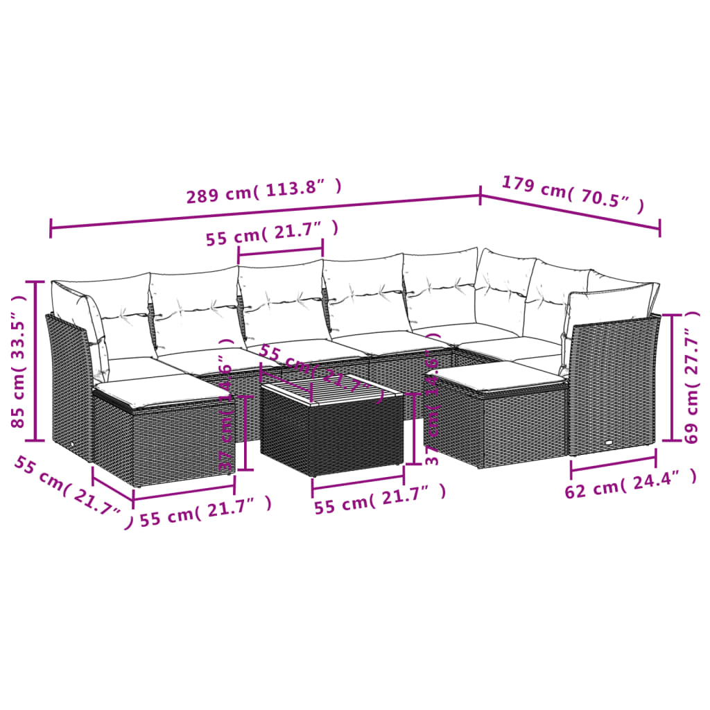 10-tlg. Garten-Sofagarnitur mit Kissen Schwarz Poly Rattan - Pazzar.ch