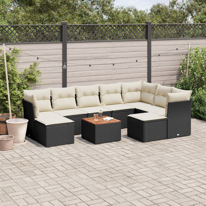 10-tlg. Garten-Sofagarnitur mit Kissen Schwarz Poly Rattan - Pazzar.ch