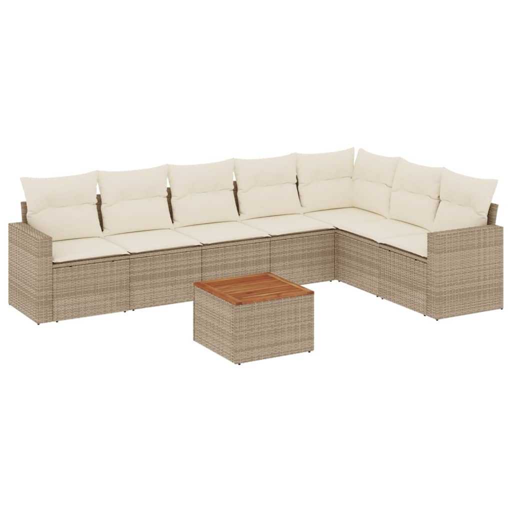 8-tlg. Garten-Sofagarnitur mit Kissen Beige Poly Rattan