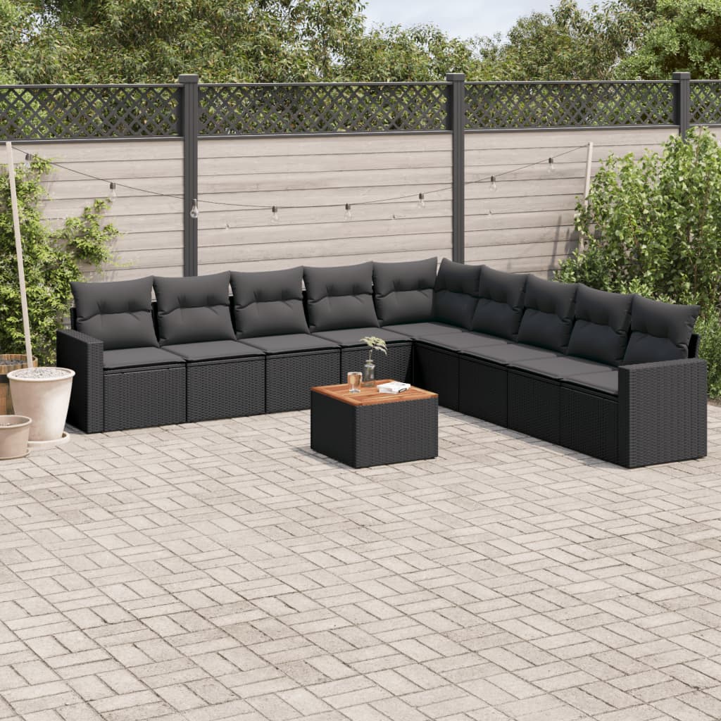 10-tlg. Garten-Sofagarnitur mit Kissen Schwarz Poly Rattan - Pazzar.ch