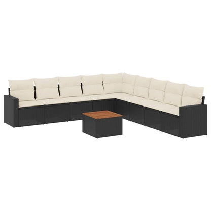 10-tlg. Garten-Sofagarnitur mit Kissen Schwarz Poly Rattan - Pazzar.ch