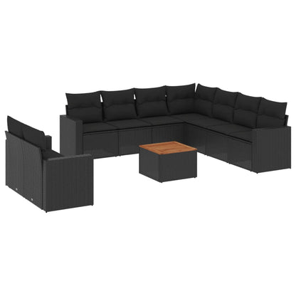 10-tlg. Garten-Sofagarnitur mit Kissen Schwarz Poly Rattan - Pazzar.ch