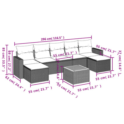 8-tlg. Garten-Sofagarnitur mit Kissen Grau Poly Rattan - Pazzar.ch