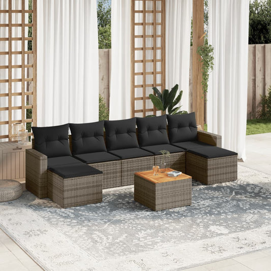 8-tlg. Garten-Sofagarnitur mit Kissen Grau Poly Rattan - Pazzar.ch